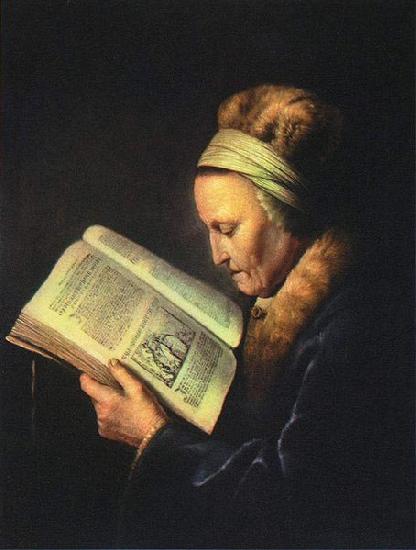 Gerrit Dou Portrait of an old woman reading oil painting image